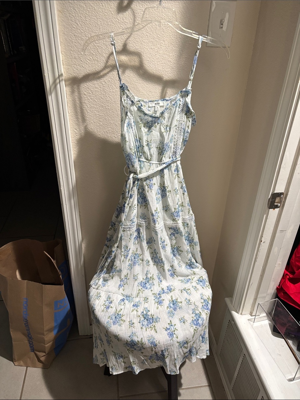 mine White Maxi Dress with Blue Floral Print S
